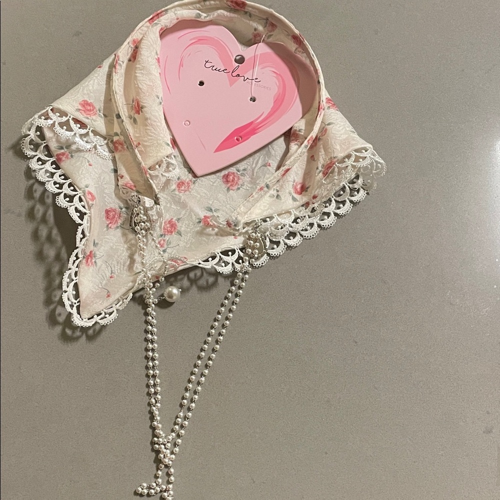 Floral Lace Scarf with Pearl Accents